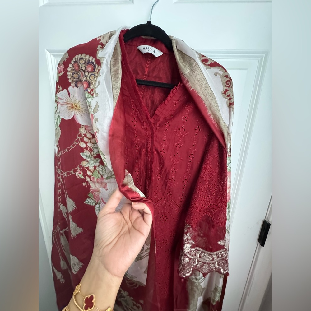 MariaB Maya Red Embroidered Suit+ Dupatta